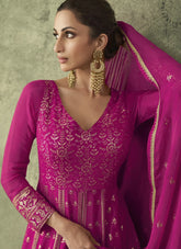 All Georgette Salwar Suit in Magenta Pink